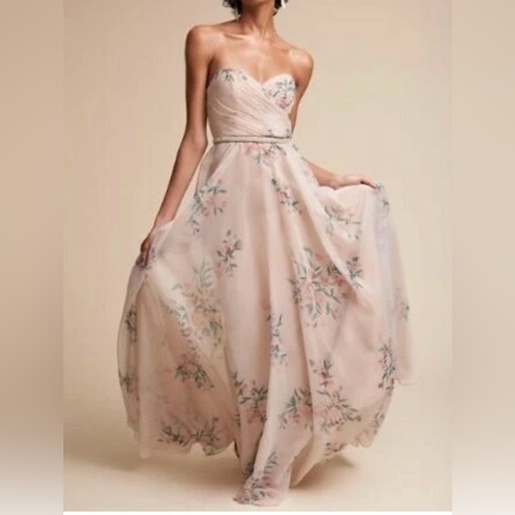 Jenny Yoo Dresses & Skirts - Jenny Yoo Adeline strapless chiffon gown features a romantic pink floral print